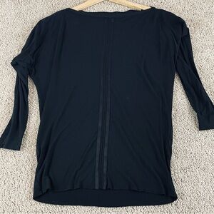 Alice + Olivia Top Black Faux Leather-Trim Stretch Long Sleeve Boatneck T533